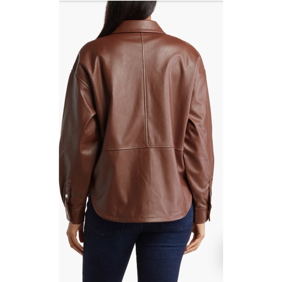 Wildfox Chocolate Fondant Oversize Faux Leather Shirt Jacket, Medium - Picture 2 of 11